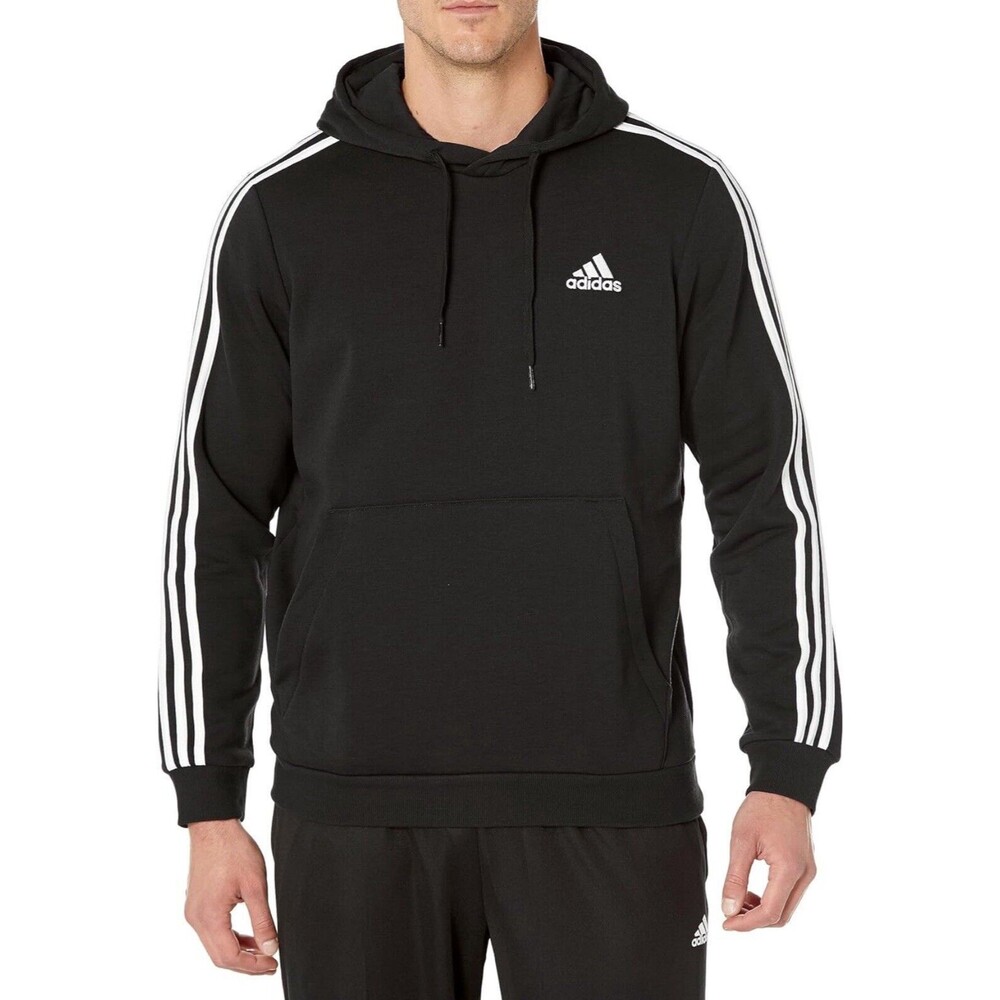 Adidas Essentials 3-Stripes Men's Pullover Hoodie Sweatshirt Black Size M - NEW